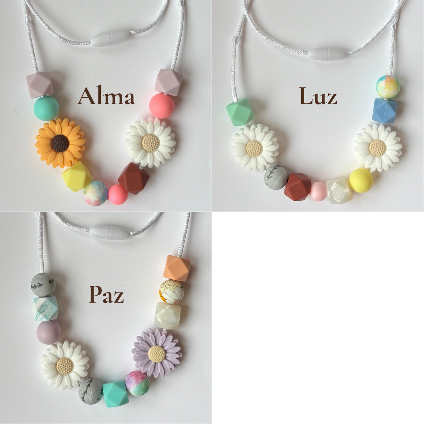 Collares de lactancia dos piezas Rasdelma en diseños Alma, Luz y Paz