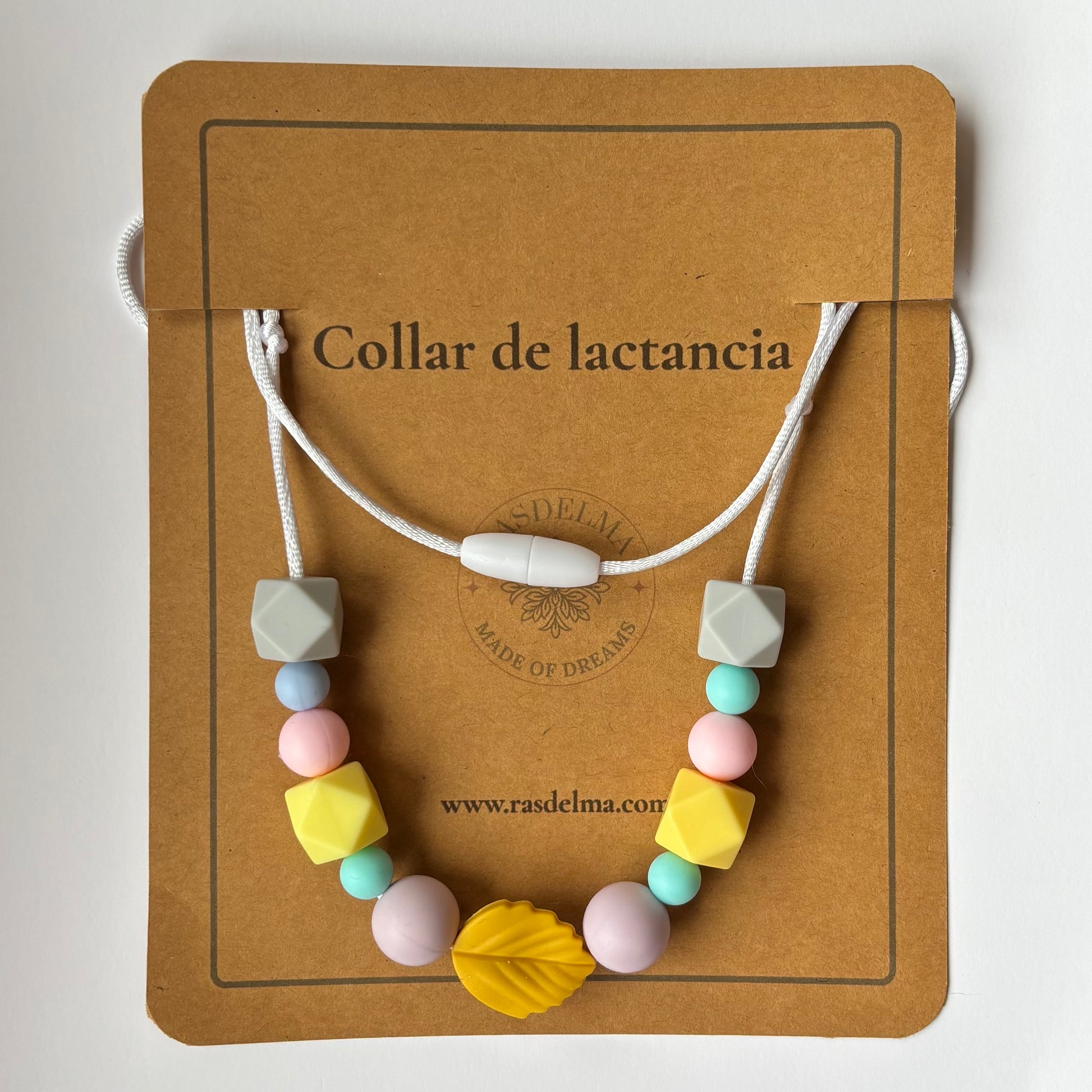 Collar de lactancia diseño Sol con tarjeta Rasdelma – presentación del producto
