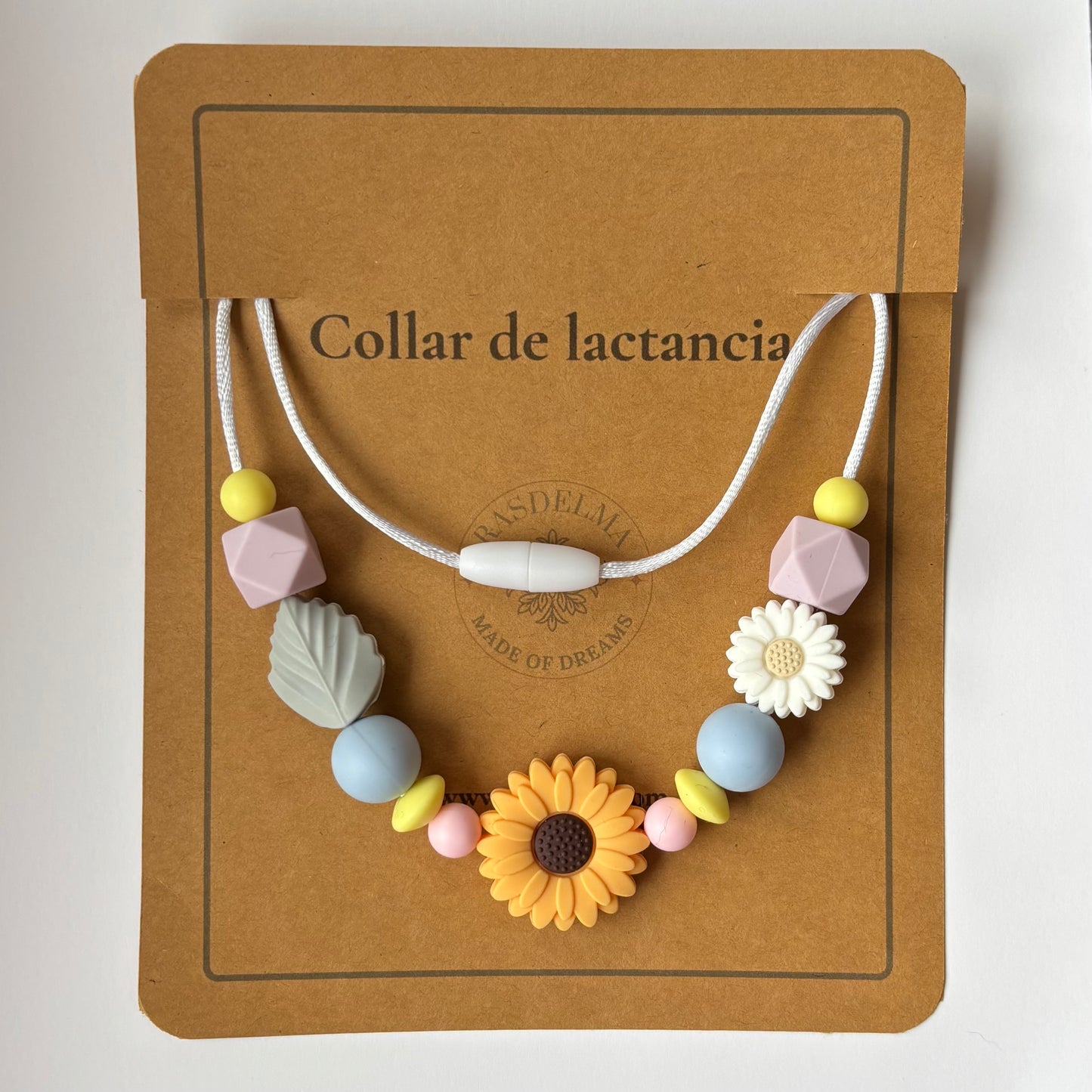 Collar de lactancia una pieza diseño Girasol con tarjeta Rasdelma – presentación del producto