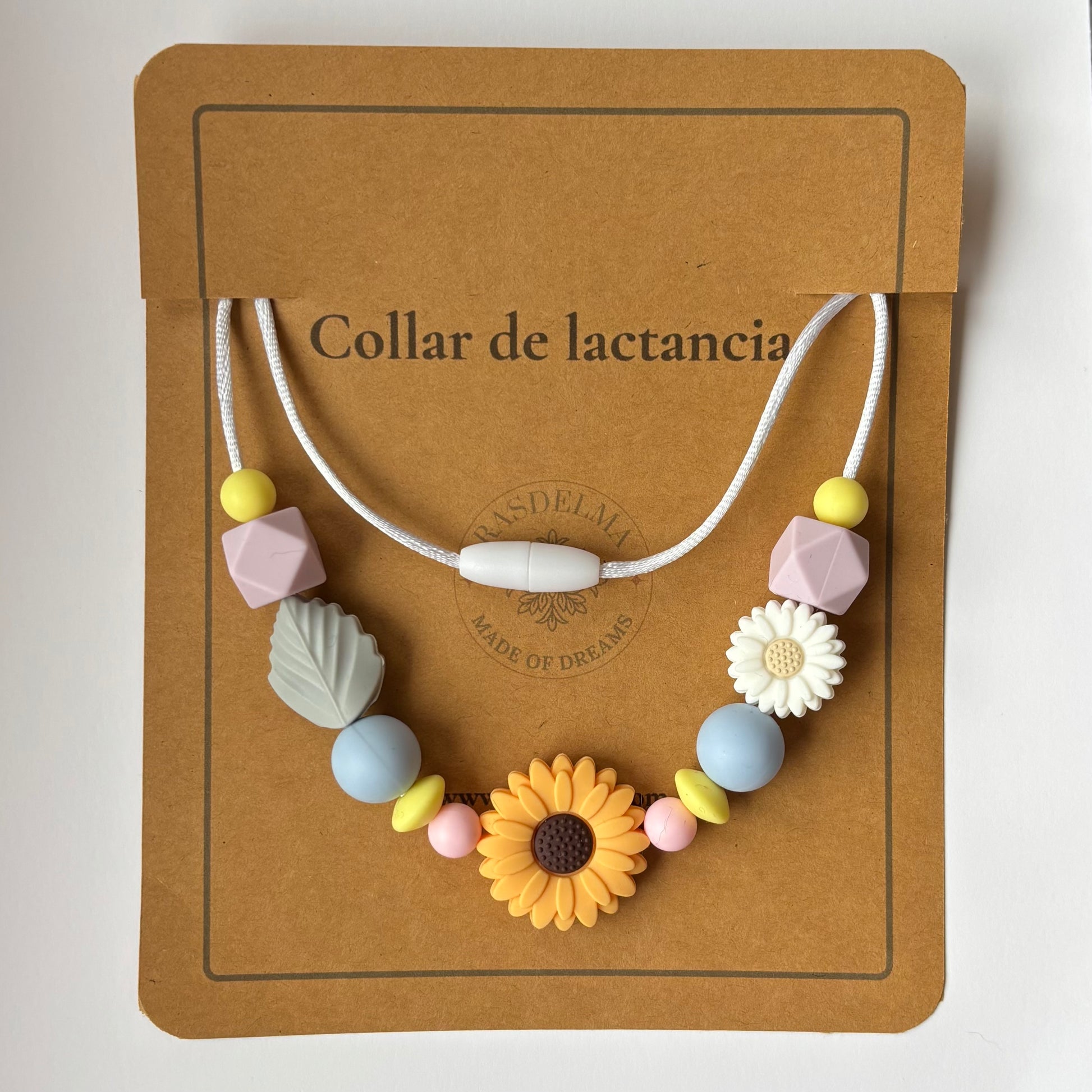 Collar de lactancia una pieza diseño Girasol con tarjeta Rasdelma – presentación del producto