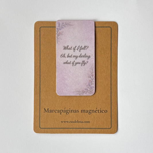 Marcapáginas magnético de lectura modelo rosa con tarjeta Rasdelma – presentación del producto
