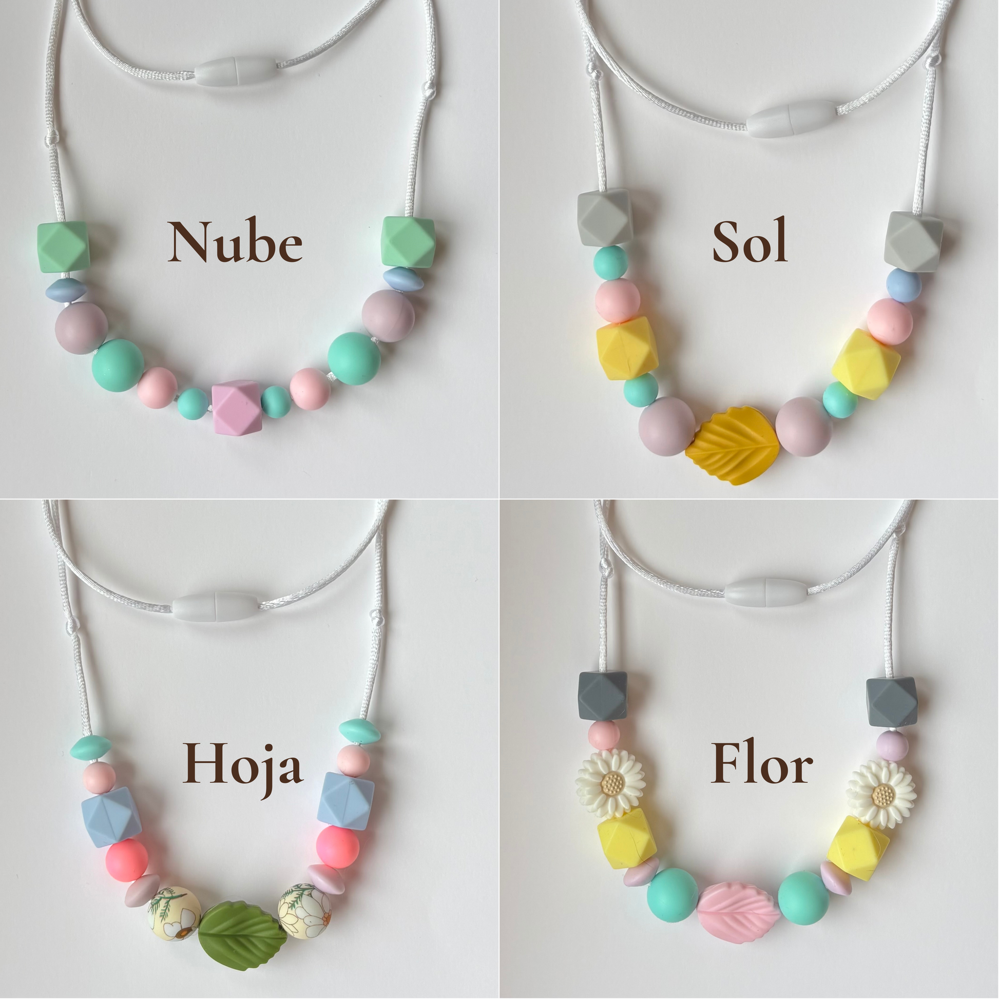 Collares de lactancia básicos Rasdelma en diseños Nube, Sol, Hoja y Flor