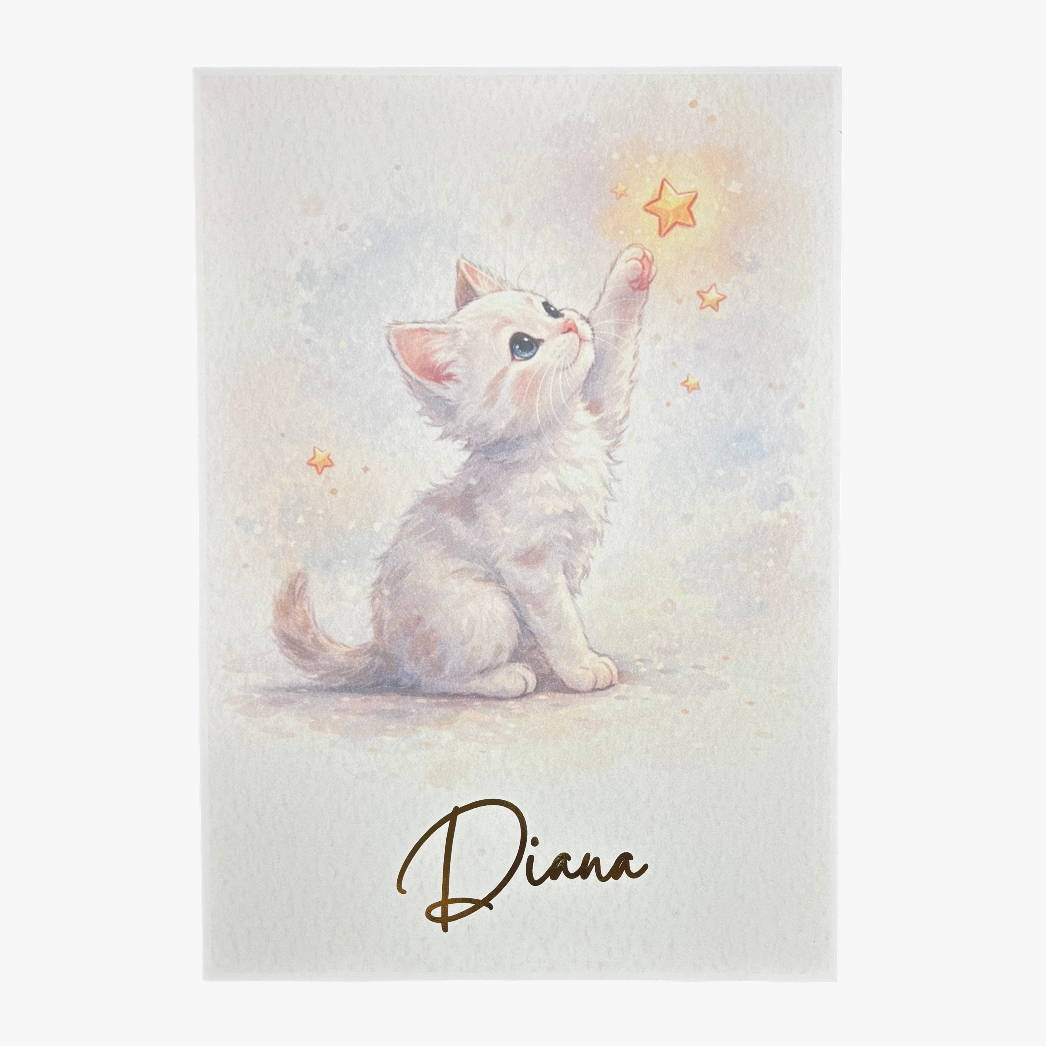 Lámina infantil personalizada de gatito con nombre – diseño cielo – Rasdelma