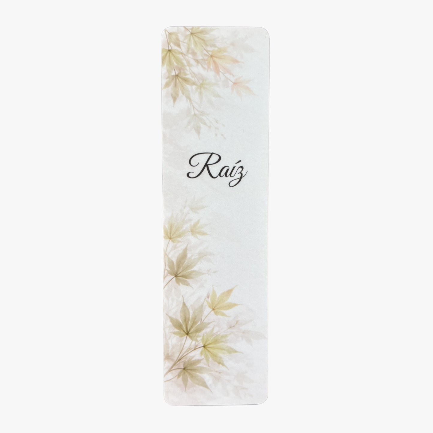 Marcapáginas personalizado con nombre con ilustración de hojas de acer de Rasdelma.