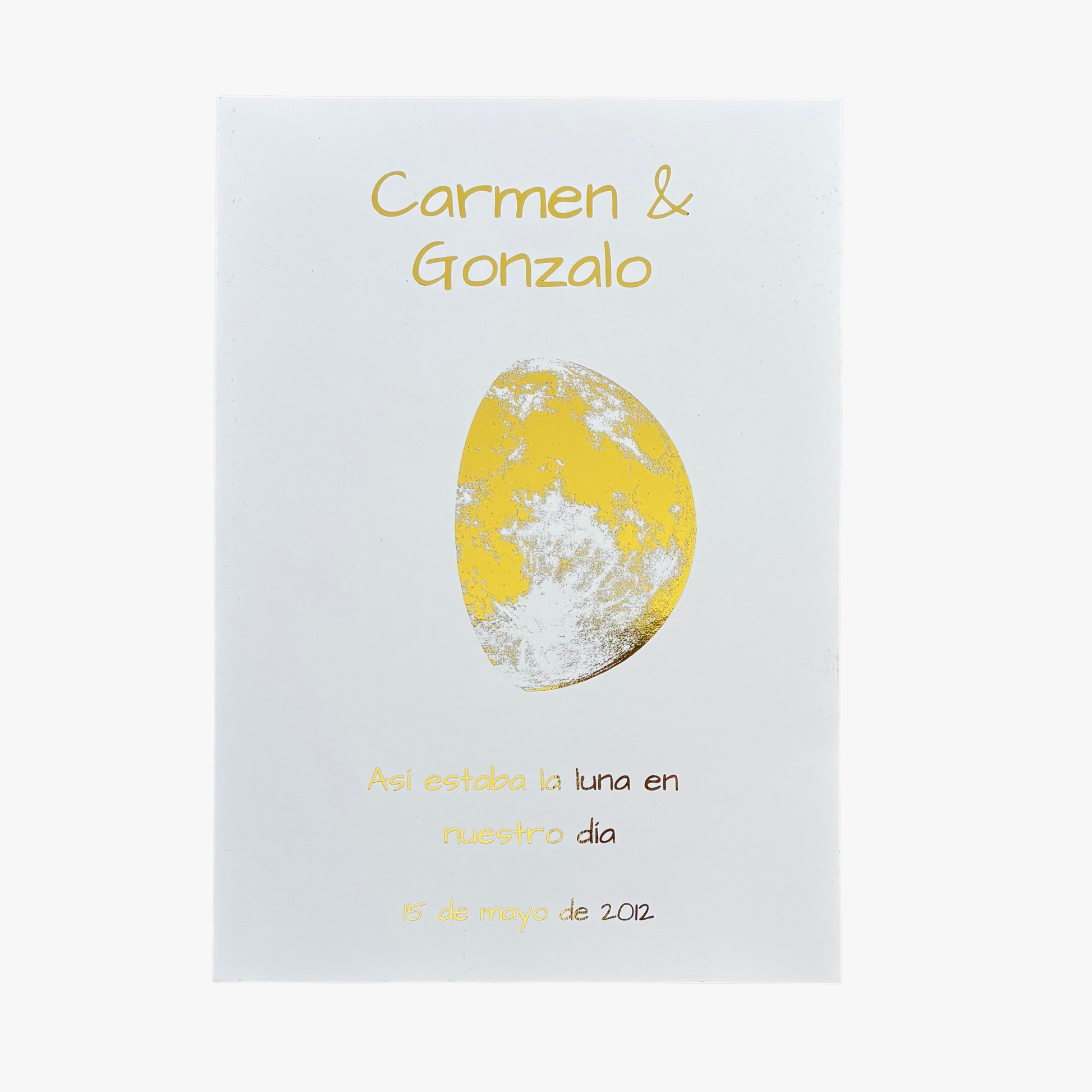 Lámina personalizada de la luna de vuestra historia en cartulina blanca con foil dorado – Rasdelma